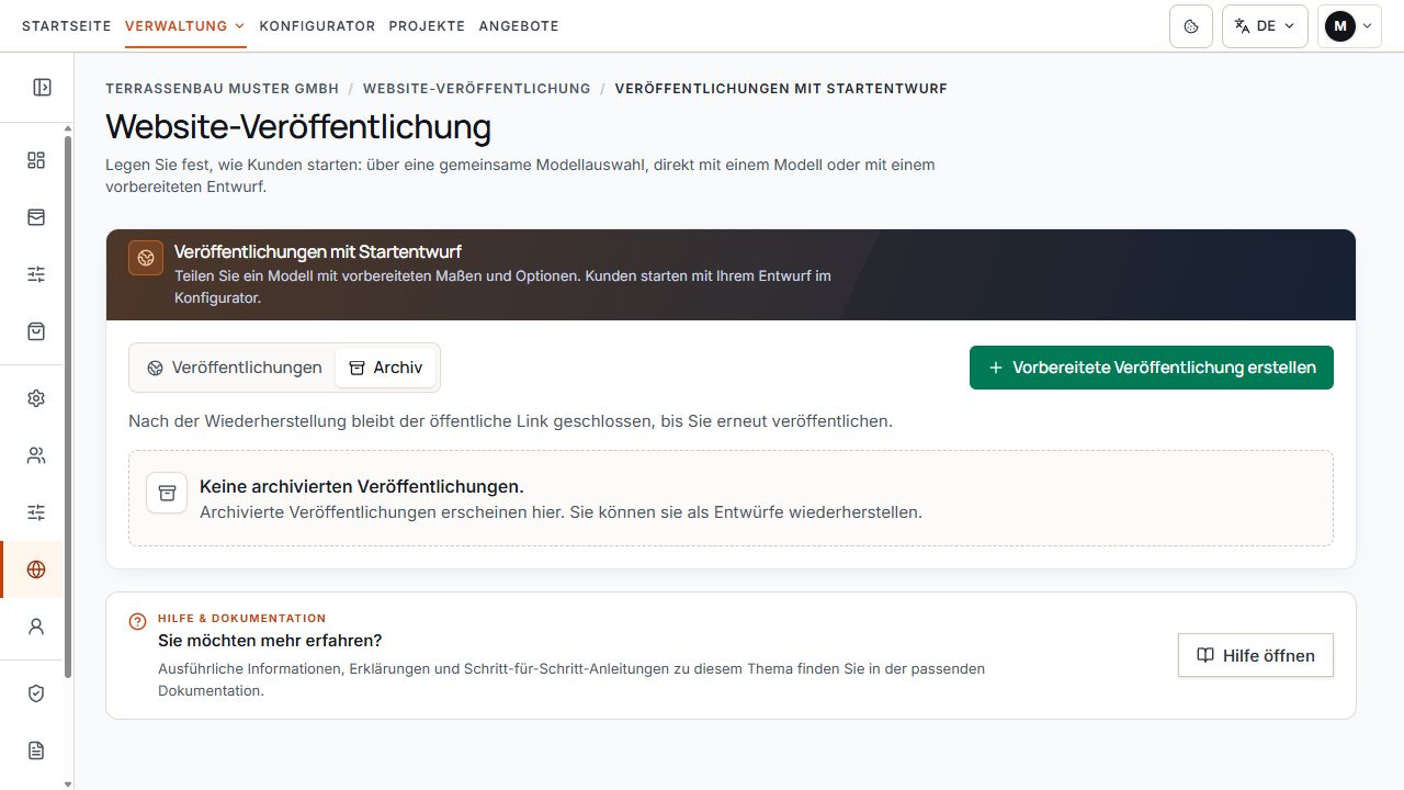 Archivbereich ohne archivierte vorbereitete Veröffentlichungen.