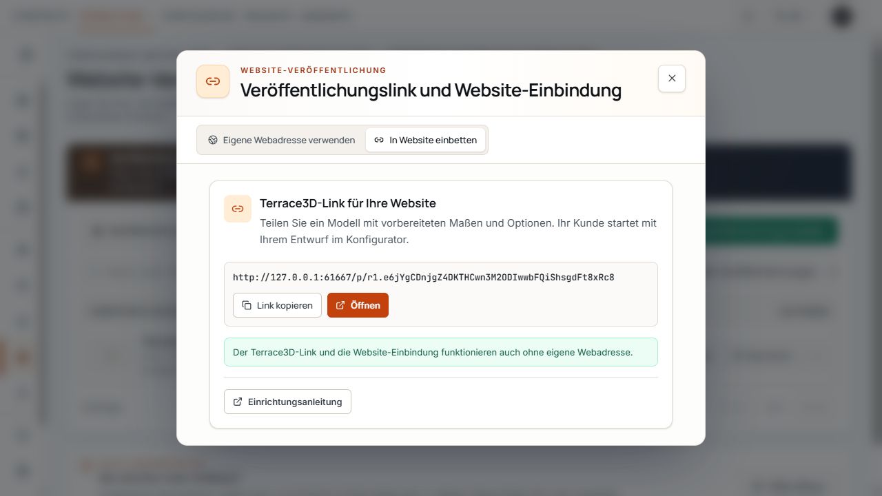 Teilen-Dialog einer vorbereiteten Veröffentlichung mit permanentem Link.