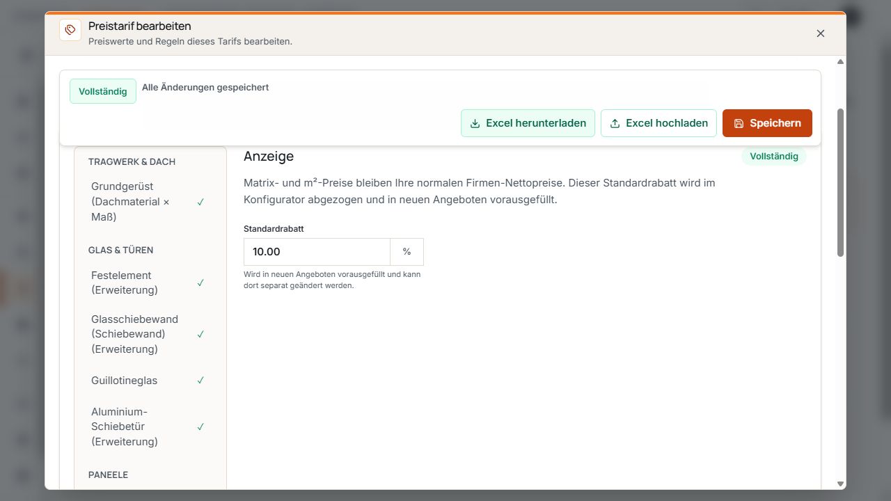 Preisgruppe Anzeige mit Standardrabatt von zehn Prozent.