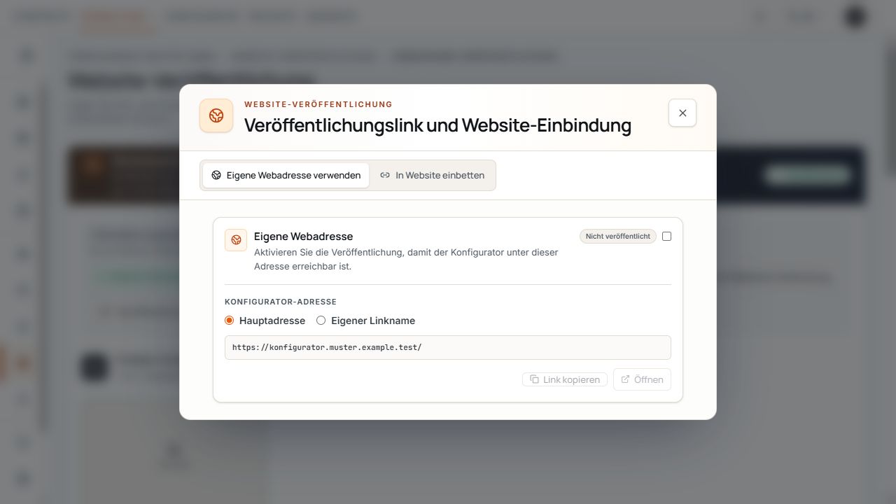Adresszuordnung mit Hauptadresse, eigenem Linknamen und Status Nicht veröffentlicht.