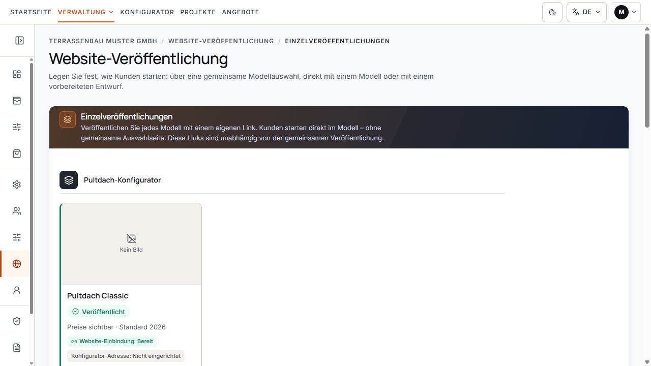 Einzelveröffentlichung einer Modellvariante mit Status und Preisangabe.