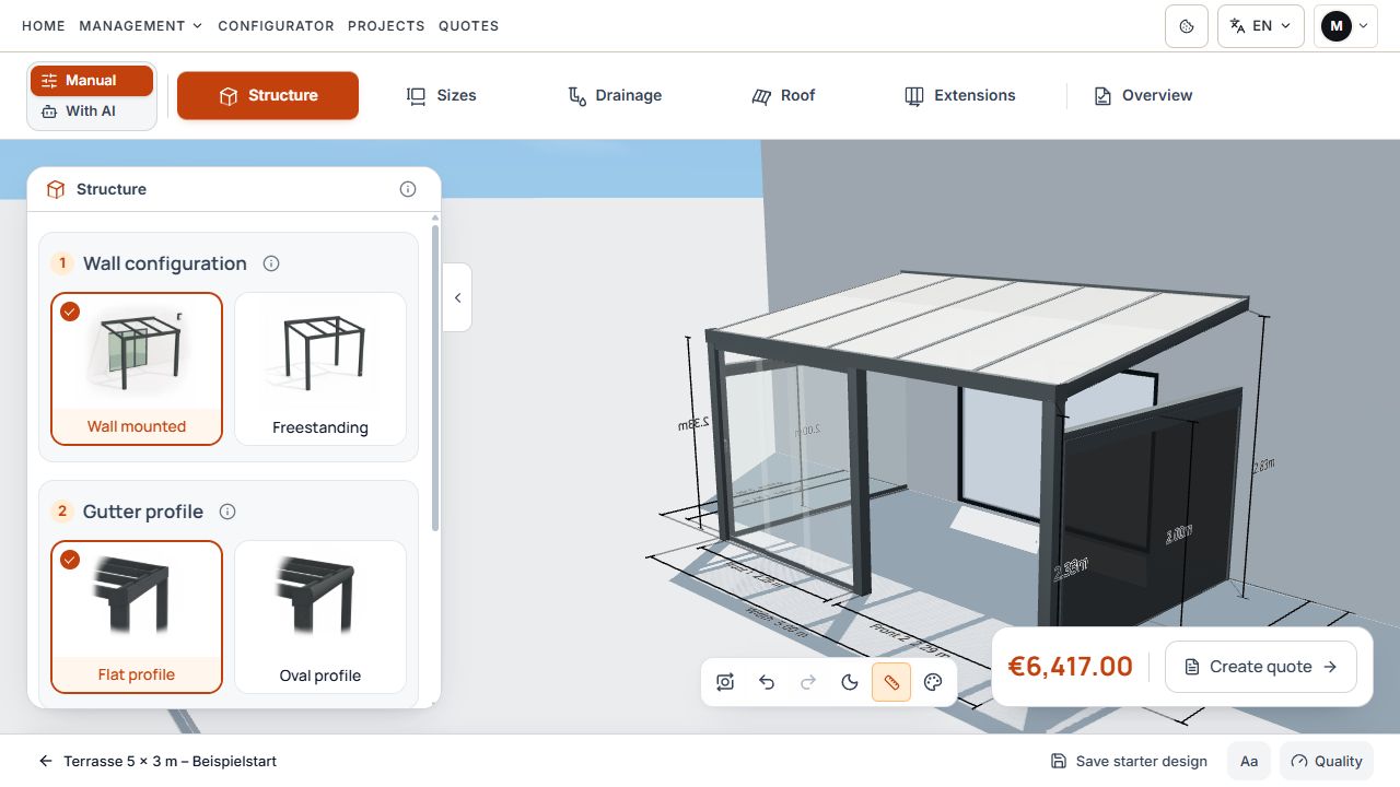 Configurator for a prepared starter design with Save starter design action.