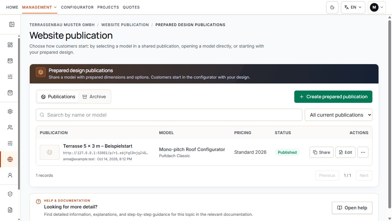 List of prepared publications with a published starting template.