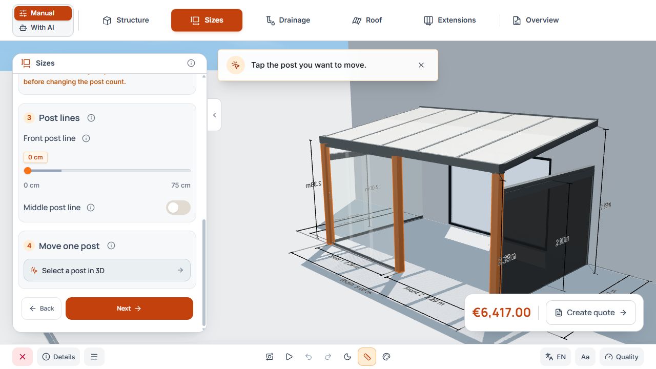 Active post selection mode with orange highlighted posts and selection instructions.