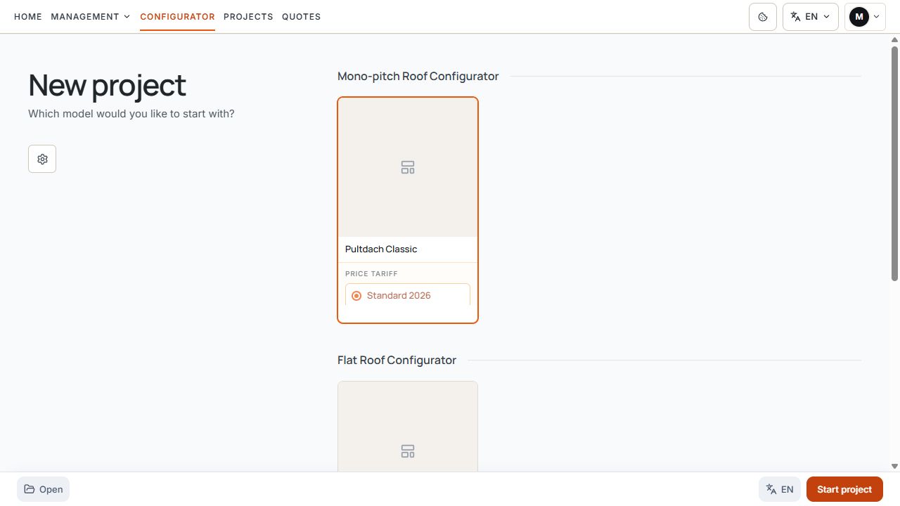 Internal project start with a model card and assigned pricing tariff.