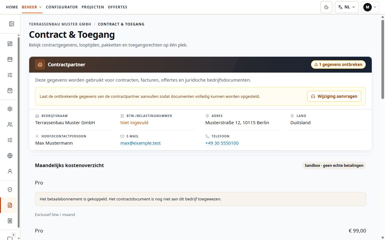 Contractpartnergegevens onder Contract en toegang.