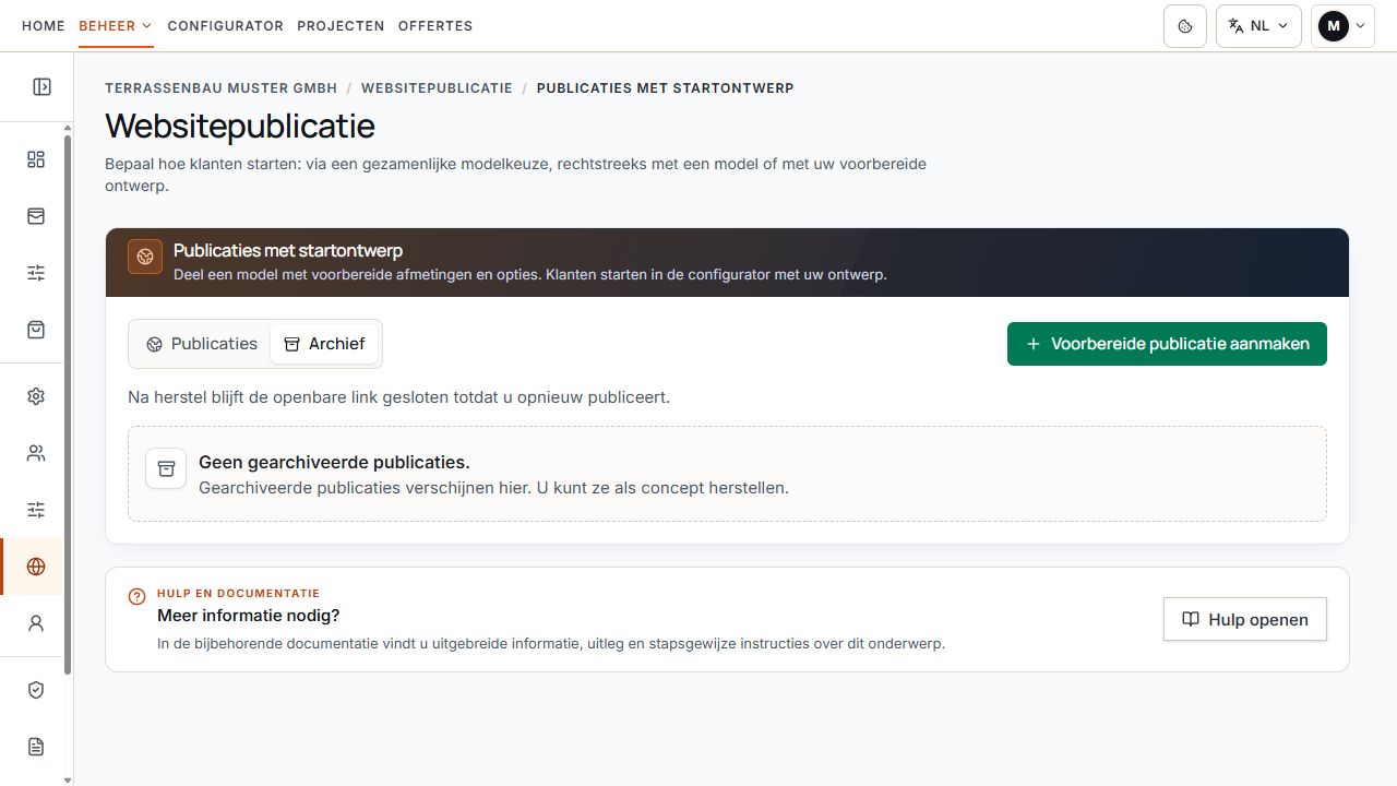 Archiefgebied zonder gearchiveerde voorbereide publicaties.