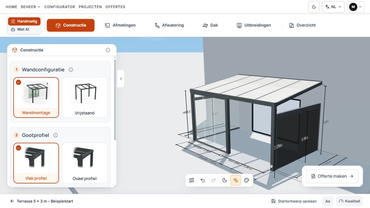 Configurator voor een voorbereid startontwerp met de actie Startontwerp opslaan.