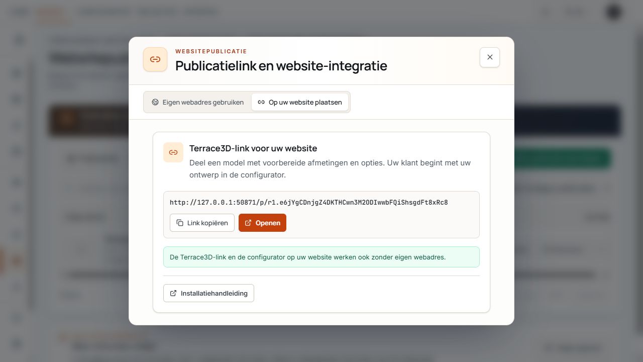 Deeldialoog van een voorbereide publicatie met permanente link.