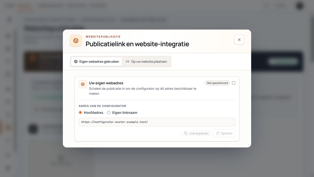 Adrestoewijzing met hoofdadres, eigen linknaam en de status Niet gepubliceerd.