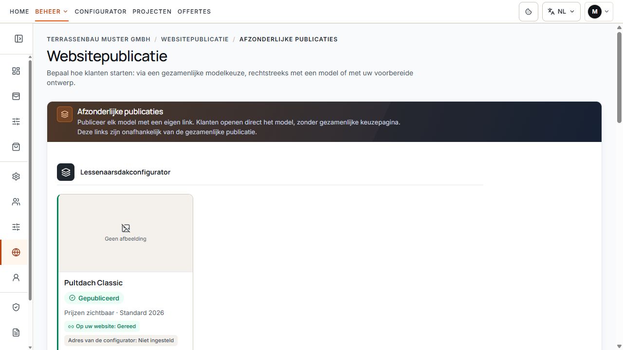 Afzonderlijke publicatie van een modelvariant met status en prijsvermelding.