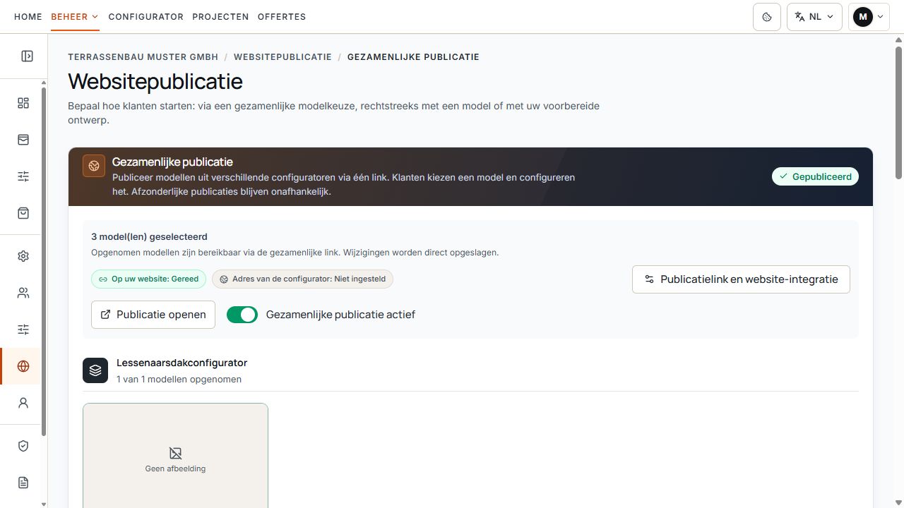 Gezamenlijke publicatie met geselecteerde modelvarianten en publicatiestatus.
