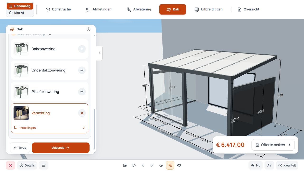 Dakaccessoireselectie met items voor bovendakzonwering, onderdakzonwering en dakplissé.