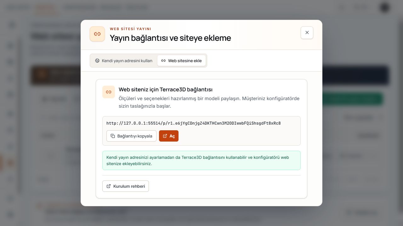 Kalıcı bağlantılı hazırlanmış yayın paylaşım penceresi.