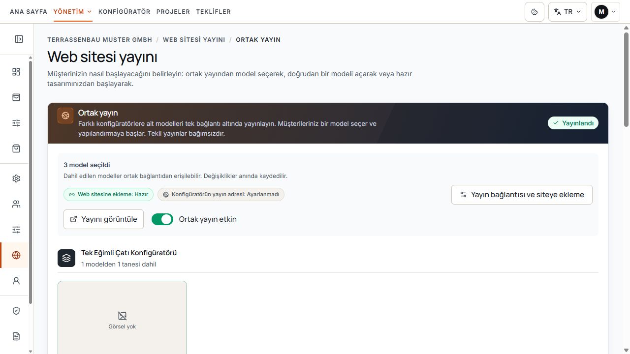 Seçili model varyantları ve yayın durumu içeren ortak yayın.