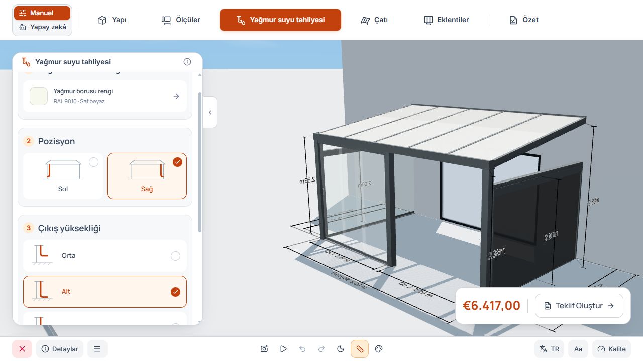 3D modelin yanında gider konumu ve yükseklik bilgileri içeren yağmur suyu tahliyesi adımı.