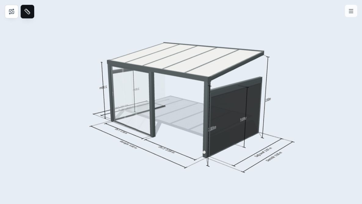 Proje modeli, ölçülendirme ve görünüm araçlarını içeren 3D görüntüleyici.