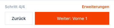 Screenshot der unteren Navigation im Erweiterungen-Schritt mit Weiter: Vorne 1.