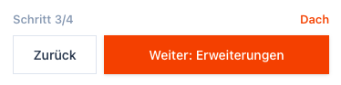 Screenshot der unteren Navigation im dritten Schritt mit Zurück und Weiter: Erweiterungen.