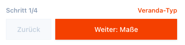 Screenshot der unteren Navigation im ersten Schritt mit Zurück und Weiter: Maße.