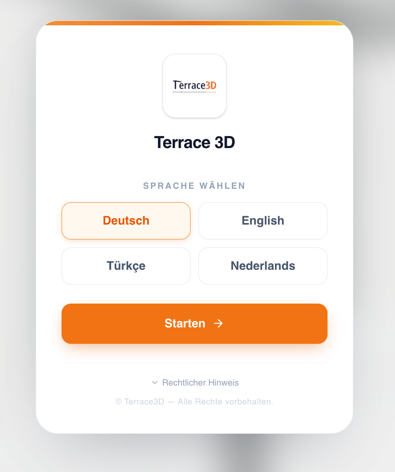 Screenshot des iframe-Starts mit Sprachauswahl Deutsch, English, Türkçe und Nederlands.
